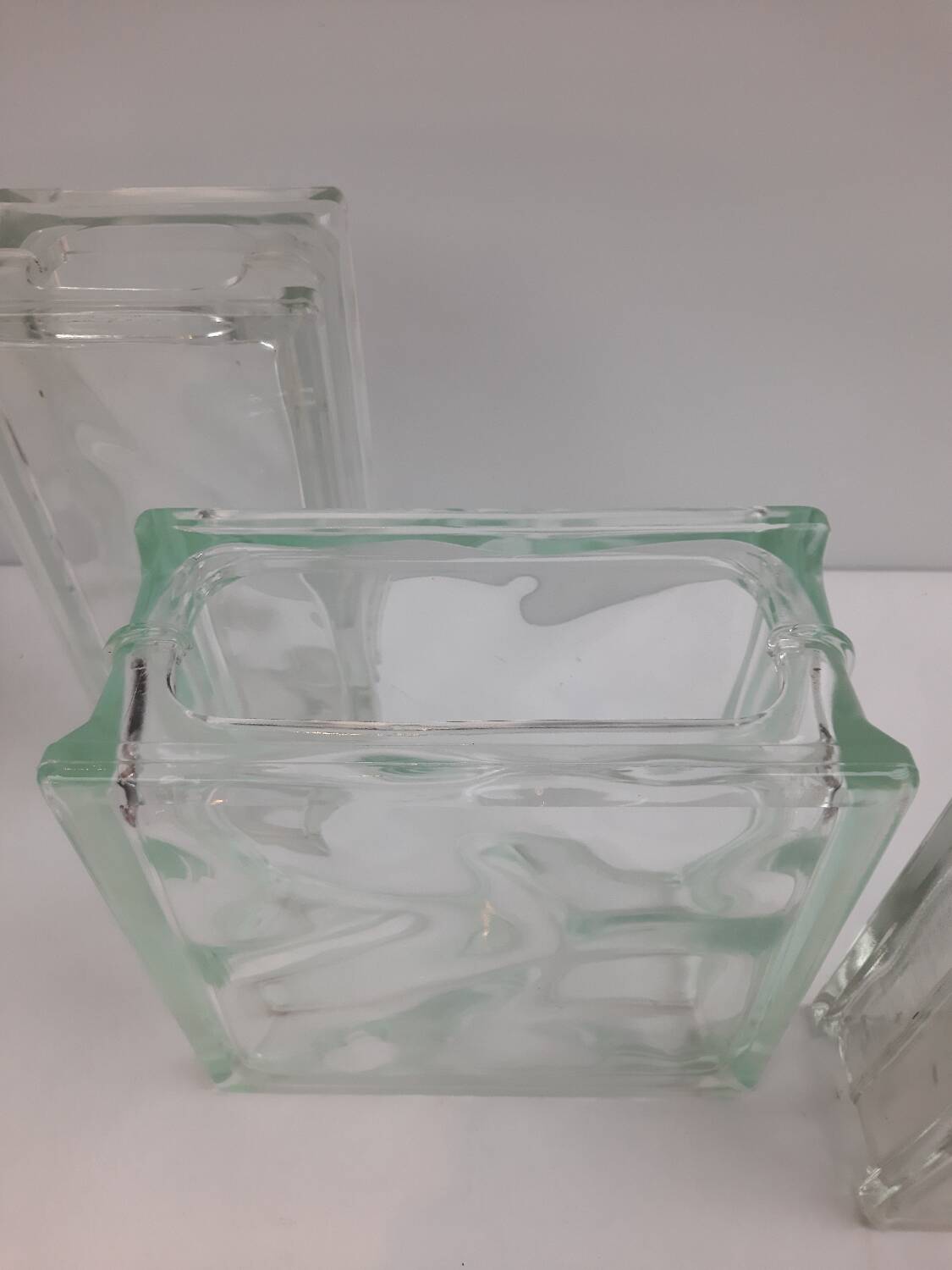 3 vintage glass brick vases