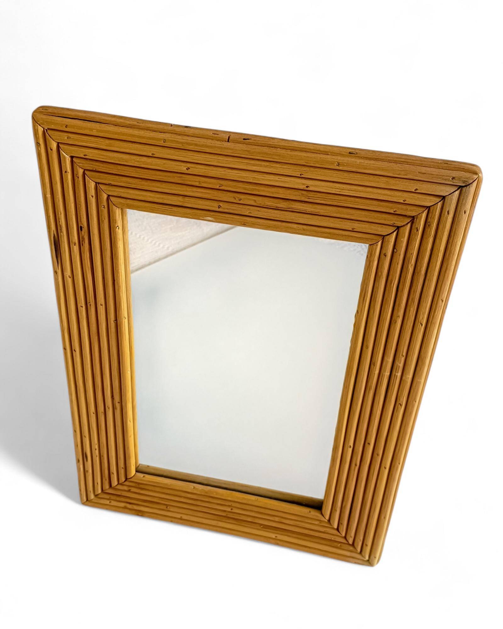 French Riviera Rattan Mirror in the Style of Vivai del Sud, France, 1960s