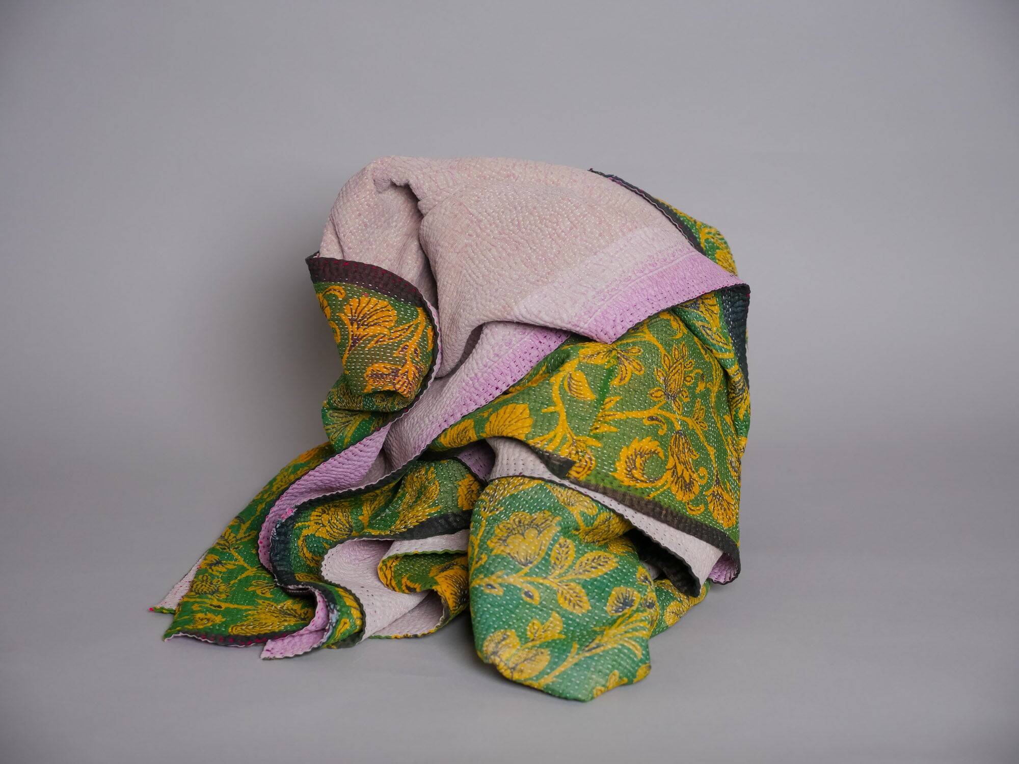 Kantha Sari Bedspread Purple & Green