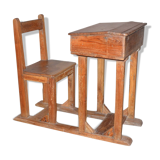 Ancien pupitre-chaise d'écolier en teck birman