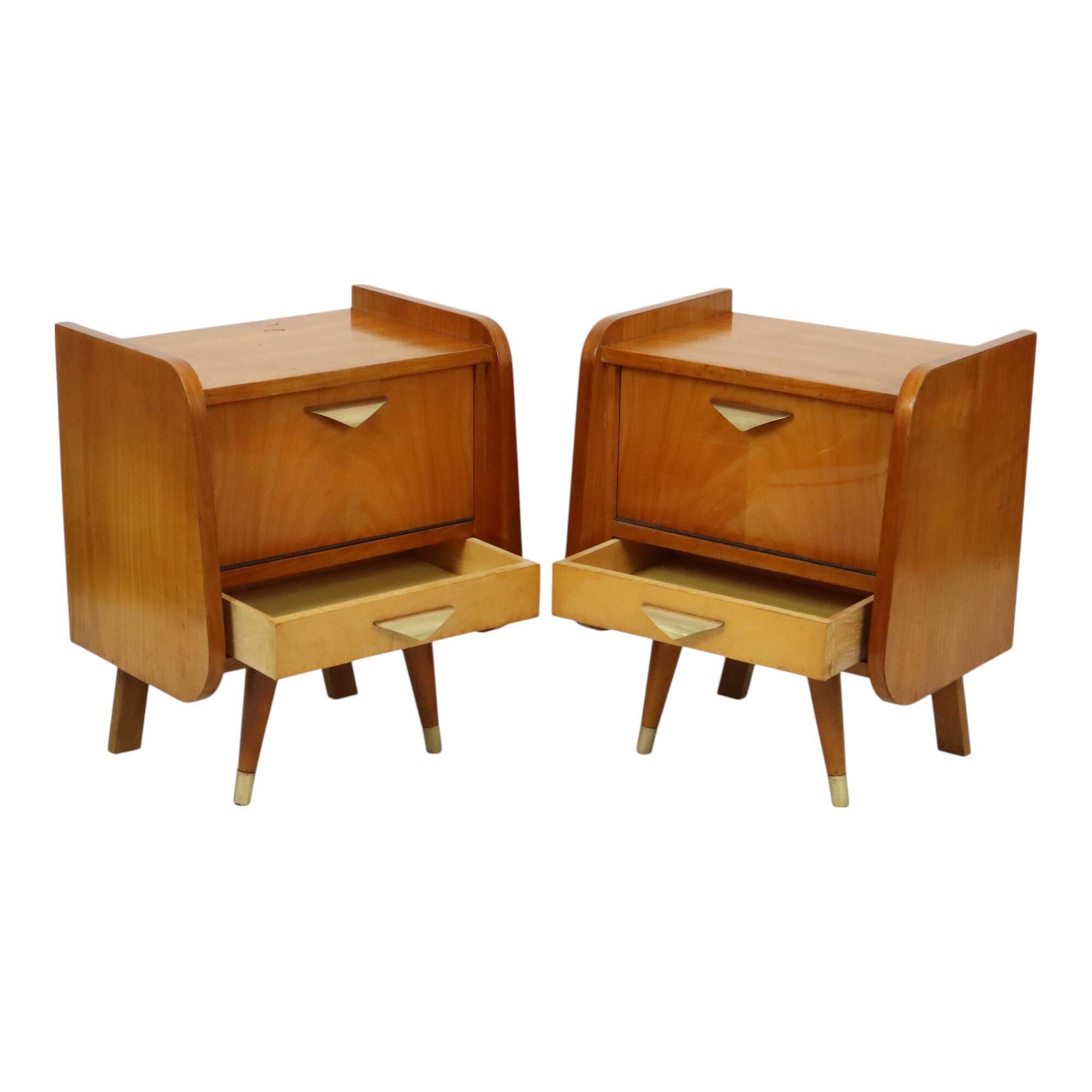 Pair of Fifties Rockabilly Wooden Bedside Tables Vintage Design