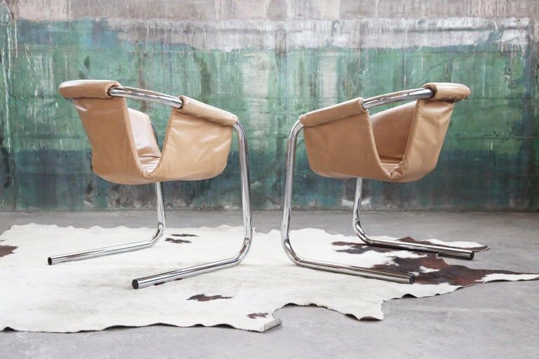 Vecta Zermatt chrome armchair in beige leather, 1970s