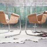 Vecta Zermatt chrome armchair in beige leather, 1970s