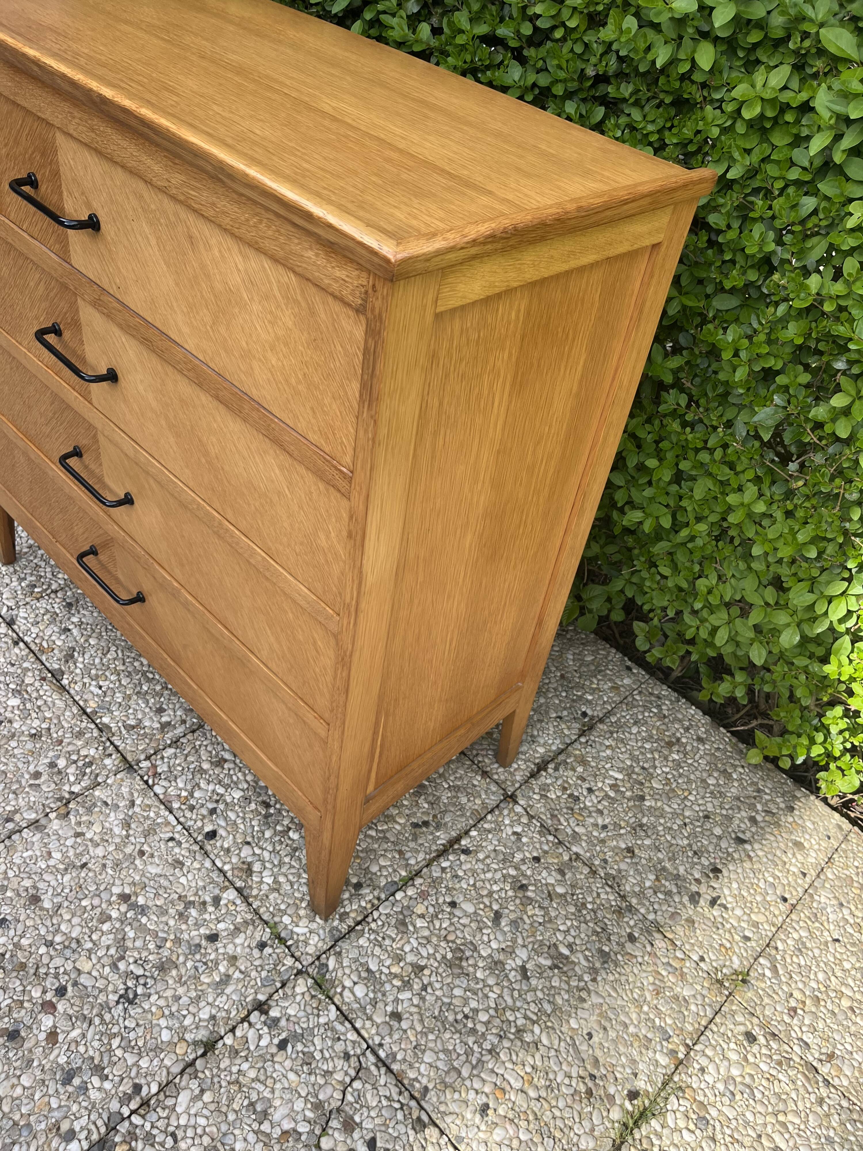 Commode vintage 4 tiroirs chêne clair 1960