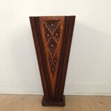 French antique oak tin-lined hand-carved umbrella stand with flower decoration.
