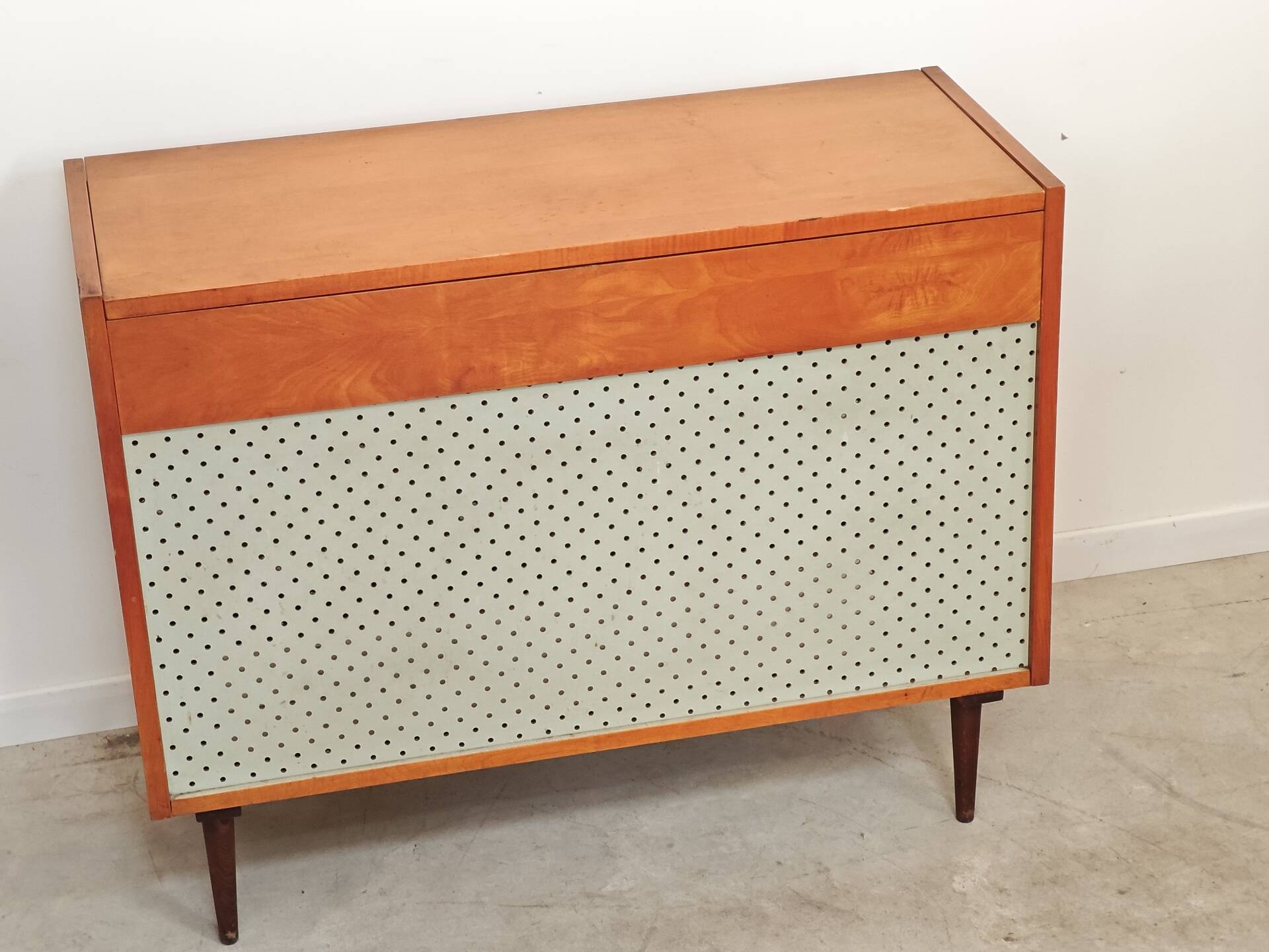 Czech blue blanket storage chest 1970