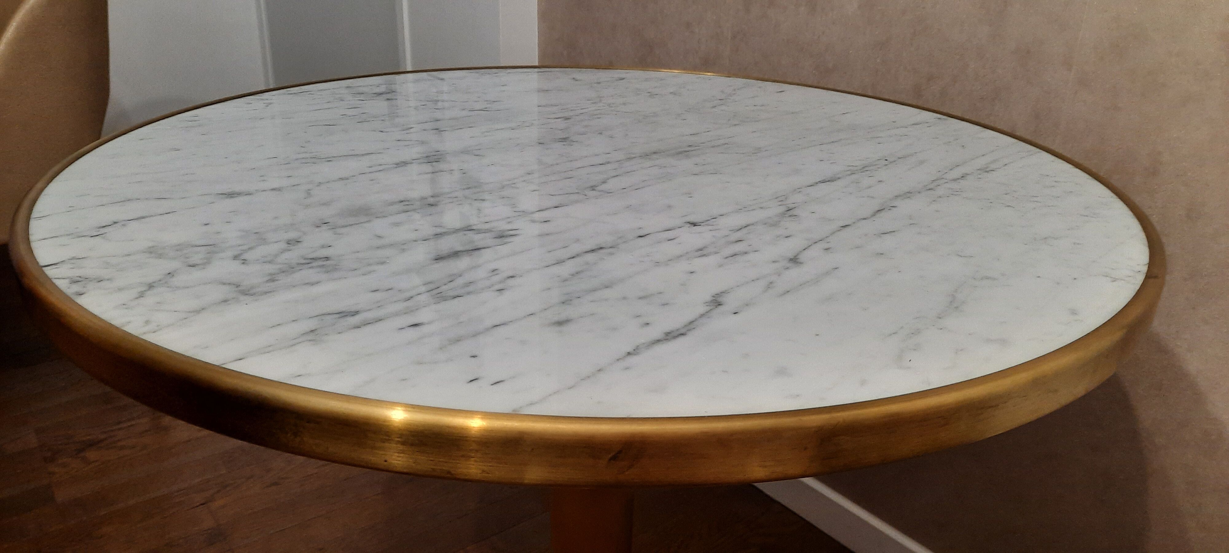 Table marble square diam. 80 cm brass brass brass foot brass