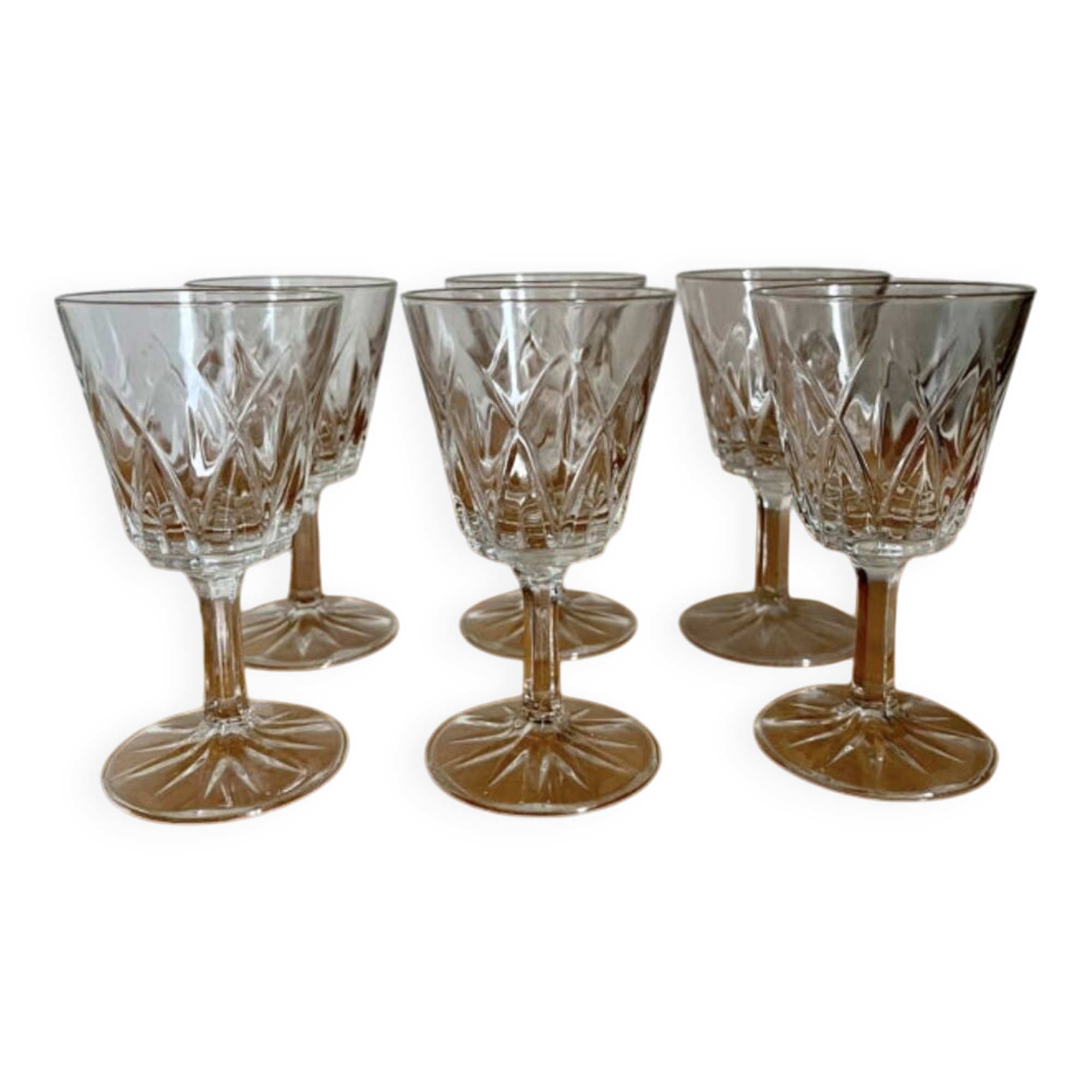 Set of 6 Vmc Cristal de Reims Harlequin glasses