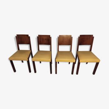 4 chaises Art Déco bois et cuir