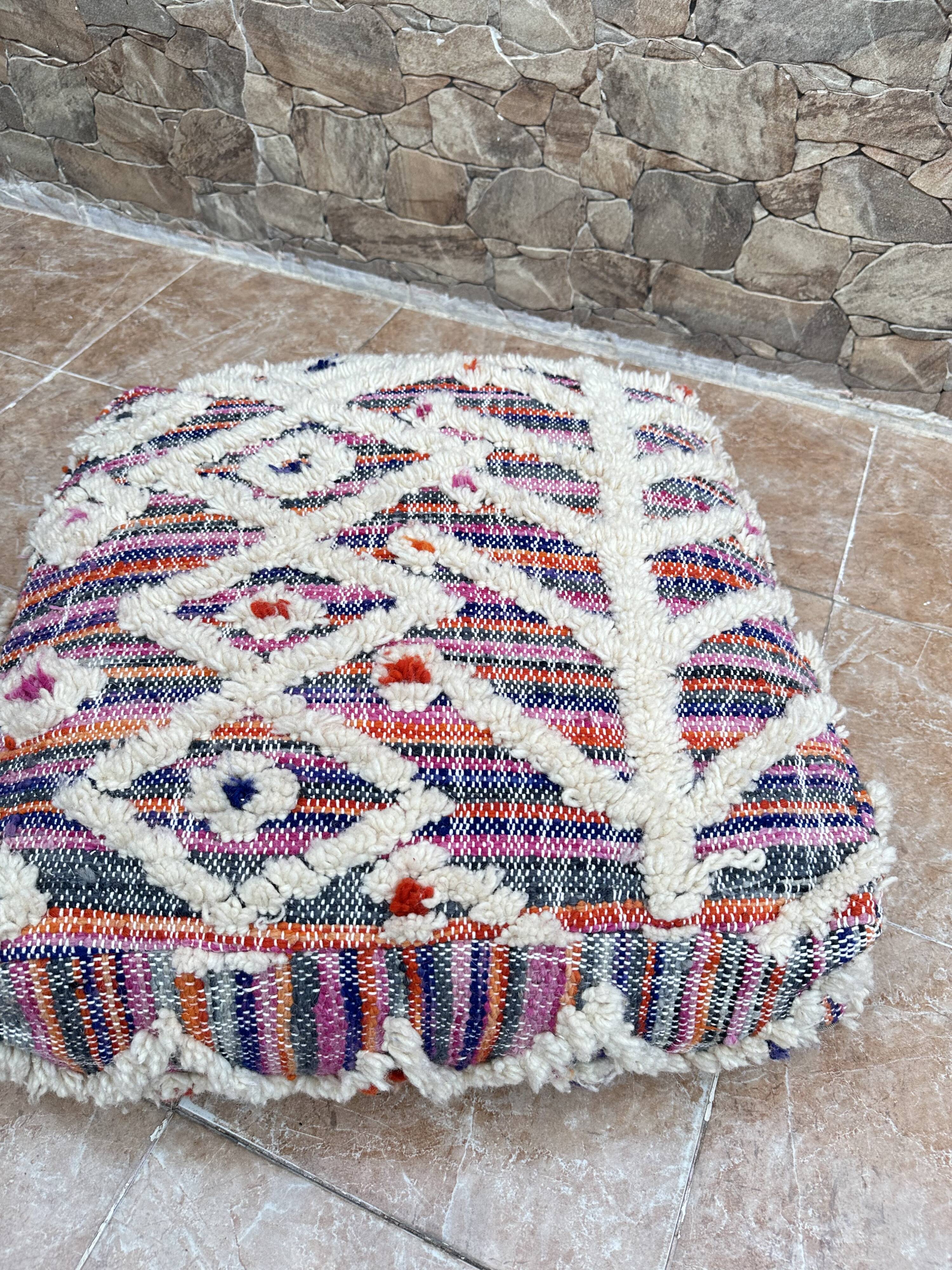 Handmade Berber Kilim pouf, floor cushion