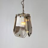 Suspension Hal en laiton français et verre fumé, années 1970