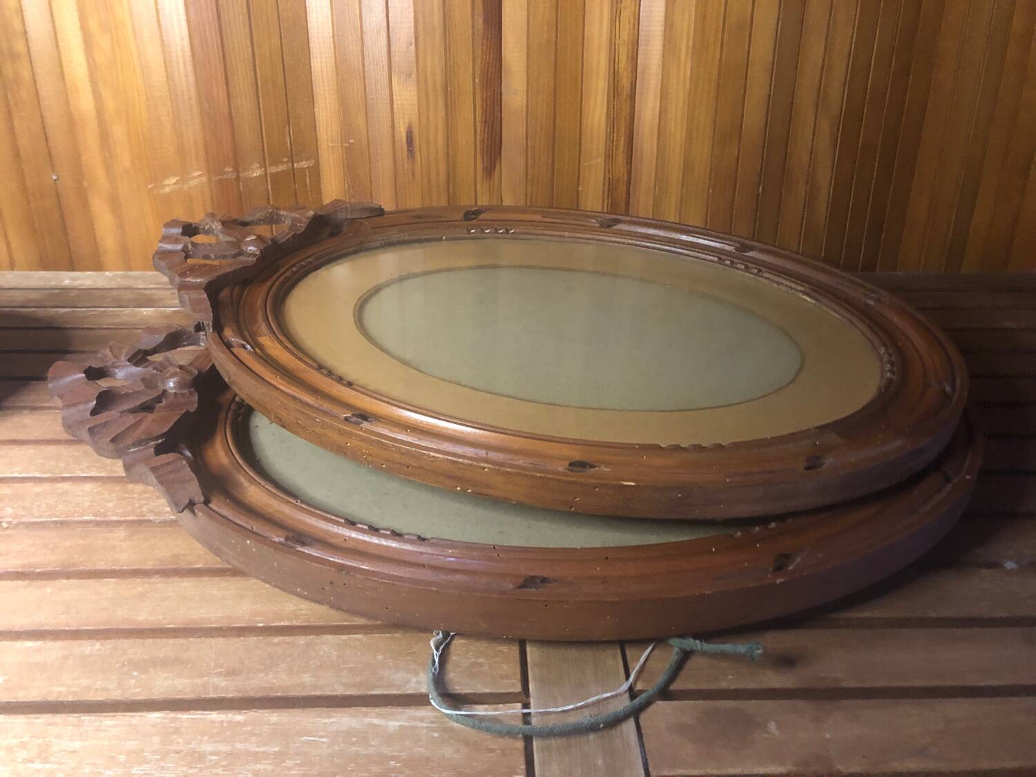 Old carved wooden medallion frame