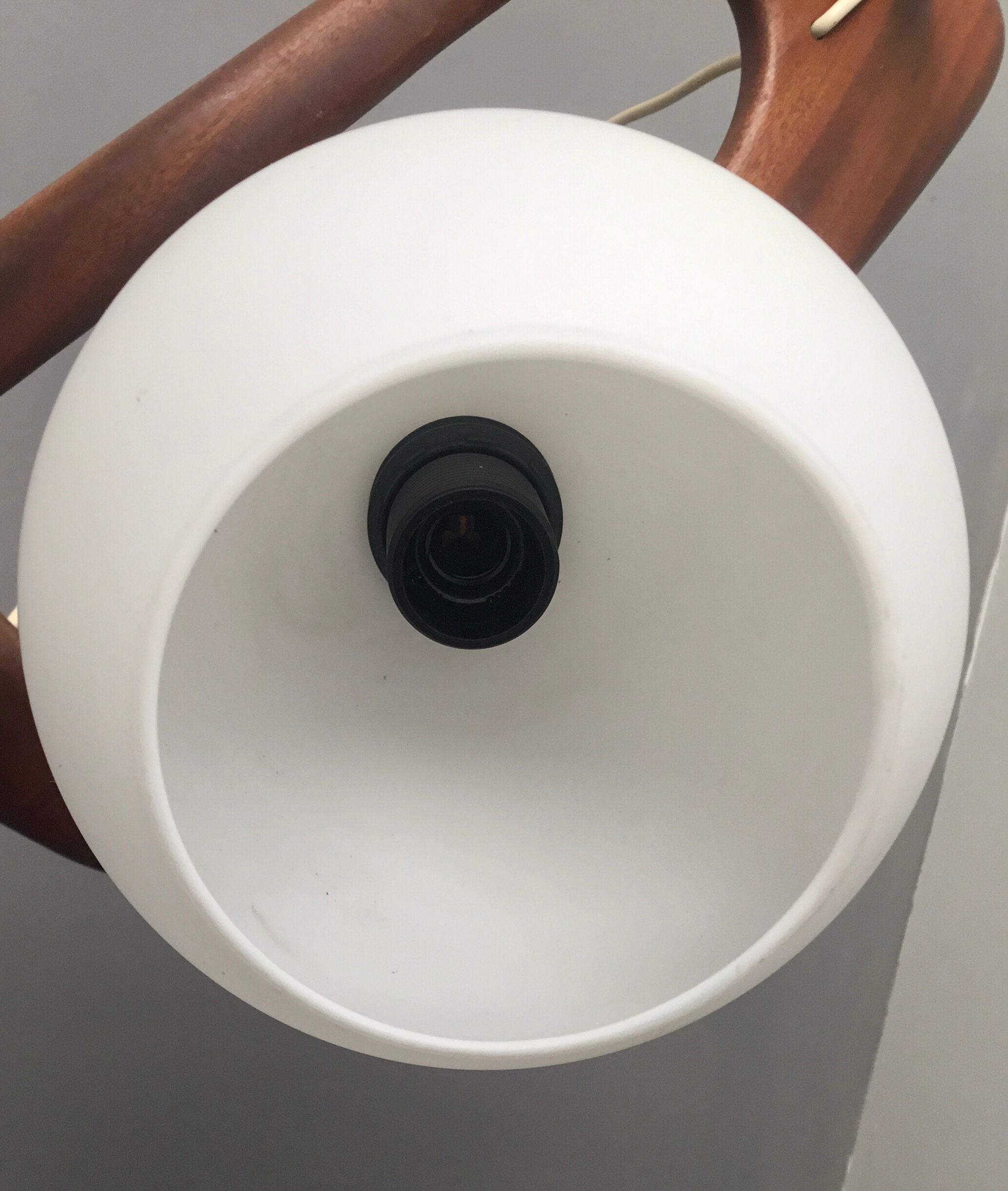 3-lamp suspension Rispal teak and opalines - 1950