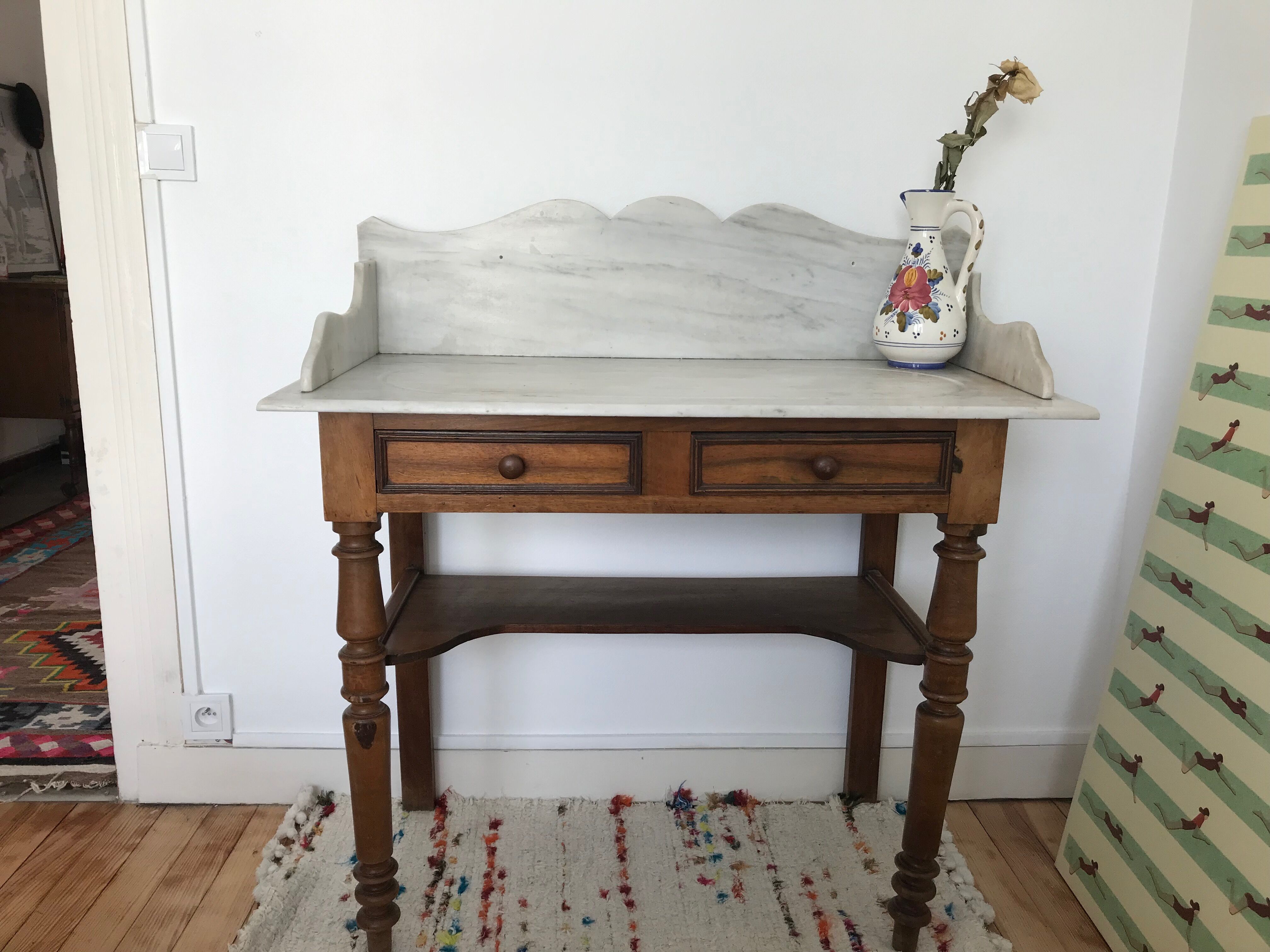 Vintage marble and pine dressing table