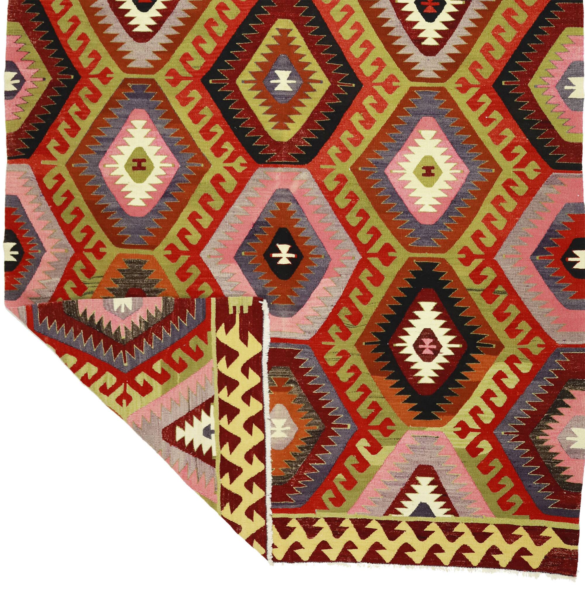 Turkish Kilim Yuruk Vintage 206x315 cm Geometric Red Orange