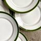 6 flat plates in white, green and gold porcelain