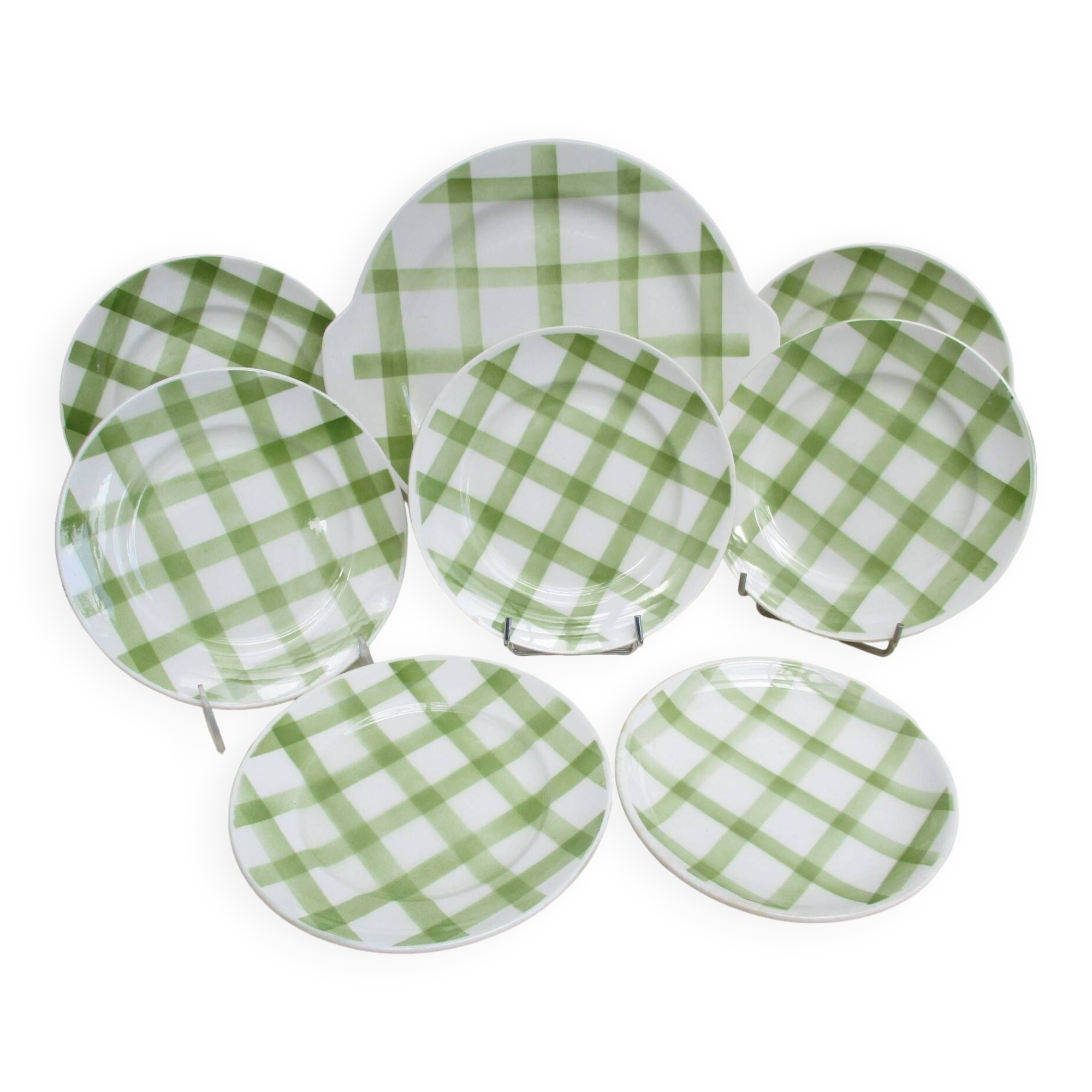 Dessert service Orchies Moulin des loups green tiles