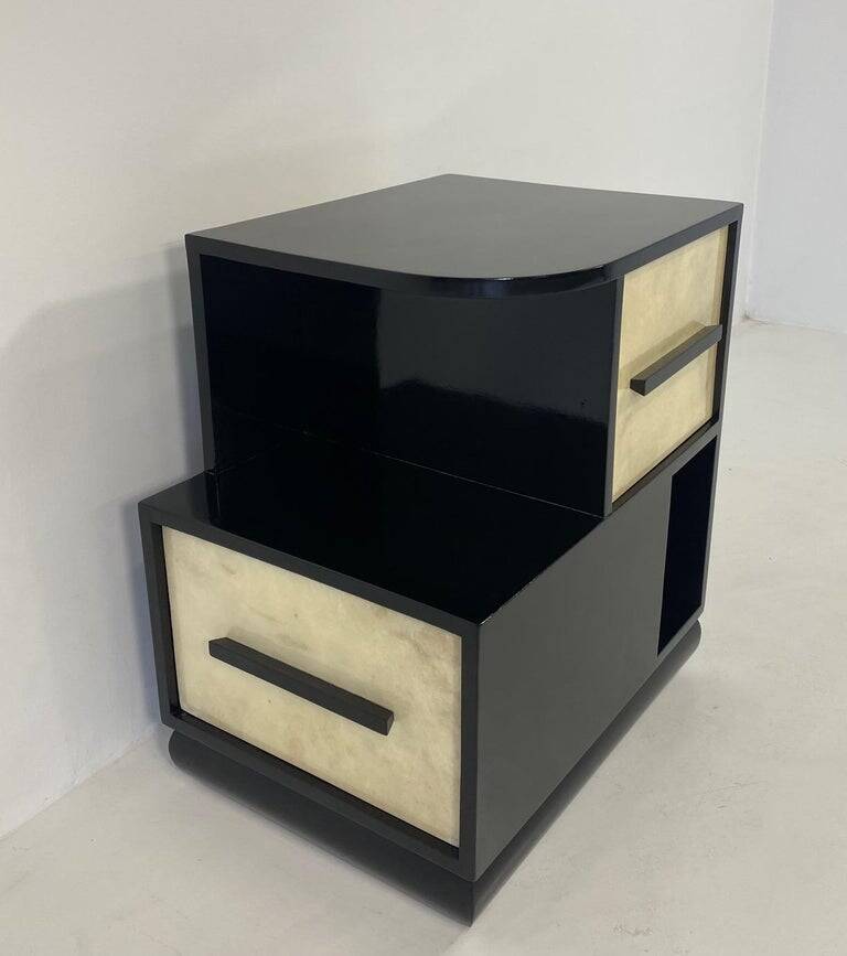 Italian Art Deco Parchment and Black Lacquer Cabinet, 1940s