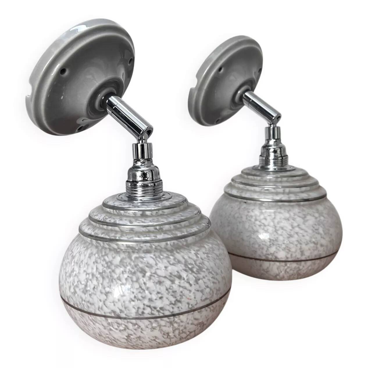 Pair of ceramic and glass wall sconces