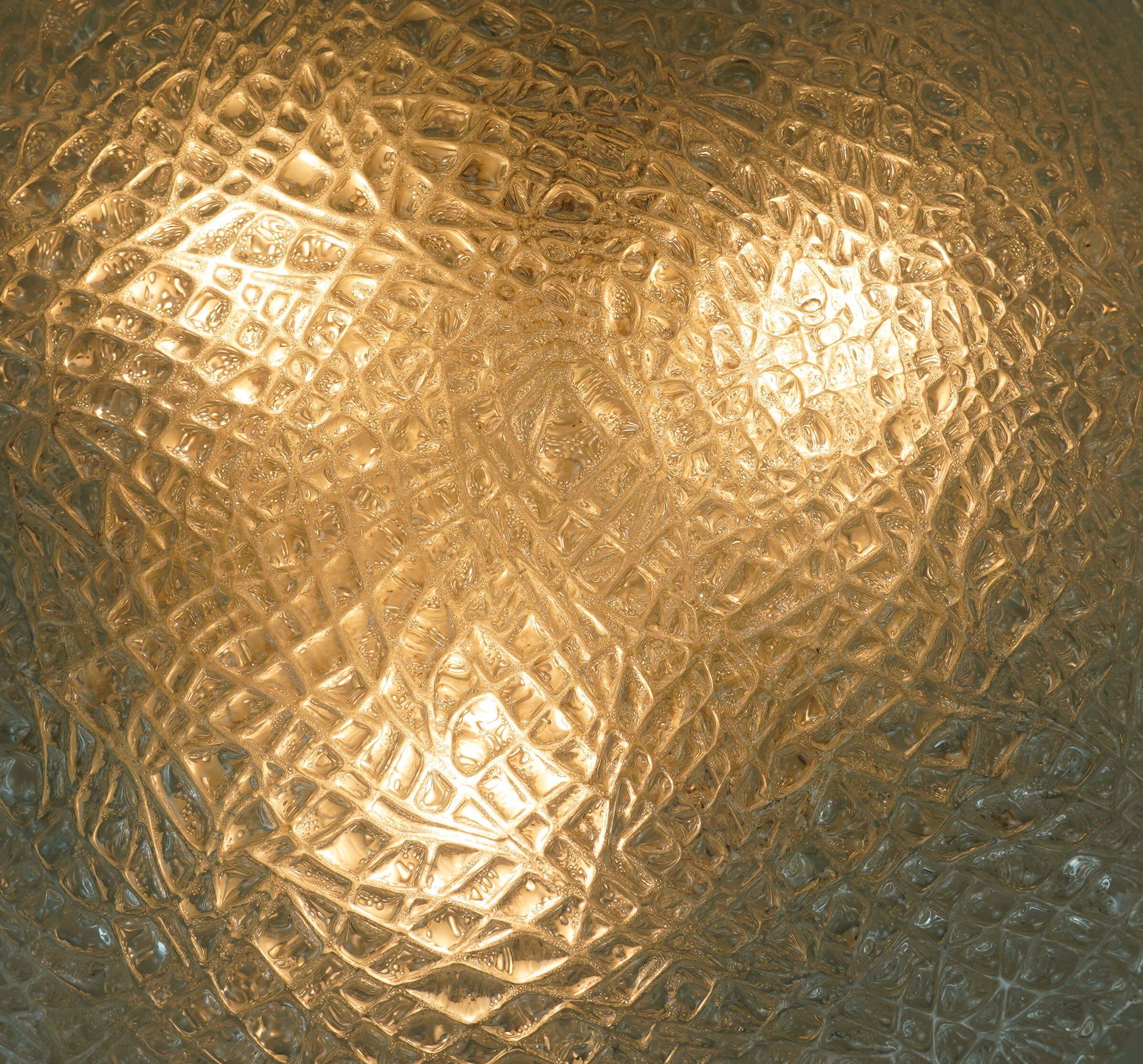 vintage kaiser ice glass ceiling LAMP flush mount 60/70's relief surface