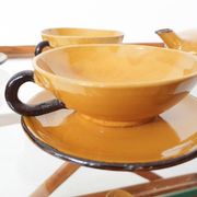 Vaisselle en porcelaine ocre de Roger Mourre pour Dieulefit, France années 1950