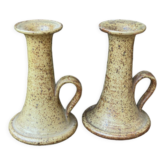 Pair of candlesticks in speckled sandstone 70s