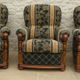 Three French-made cherry wood armchairs covered in velvet
