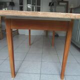 Vintage farm table, beech base and belt, pitch pine top.