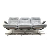 Vintage 3-seater sofa with gray suede upholstery made in the 1970s