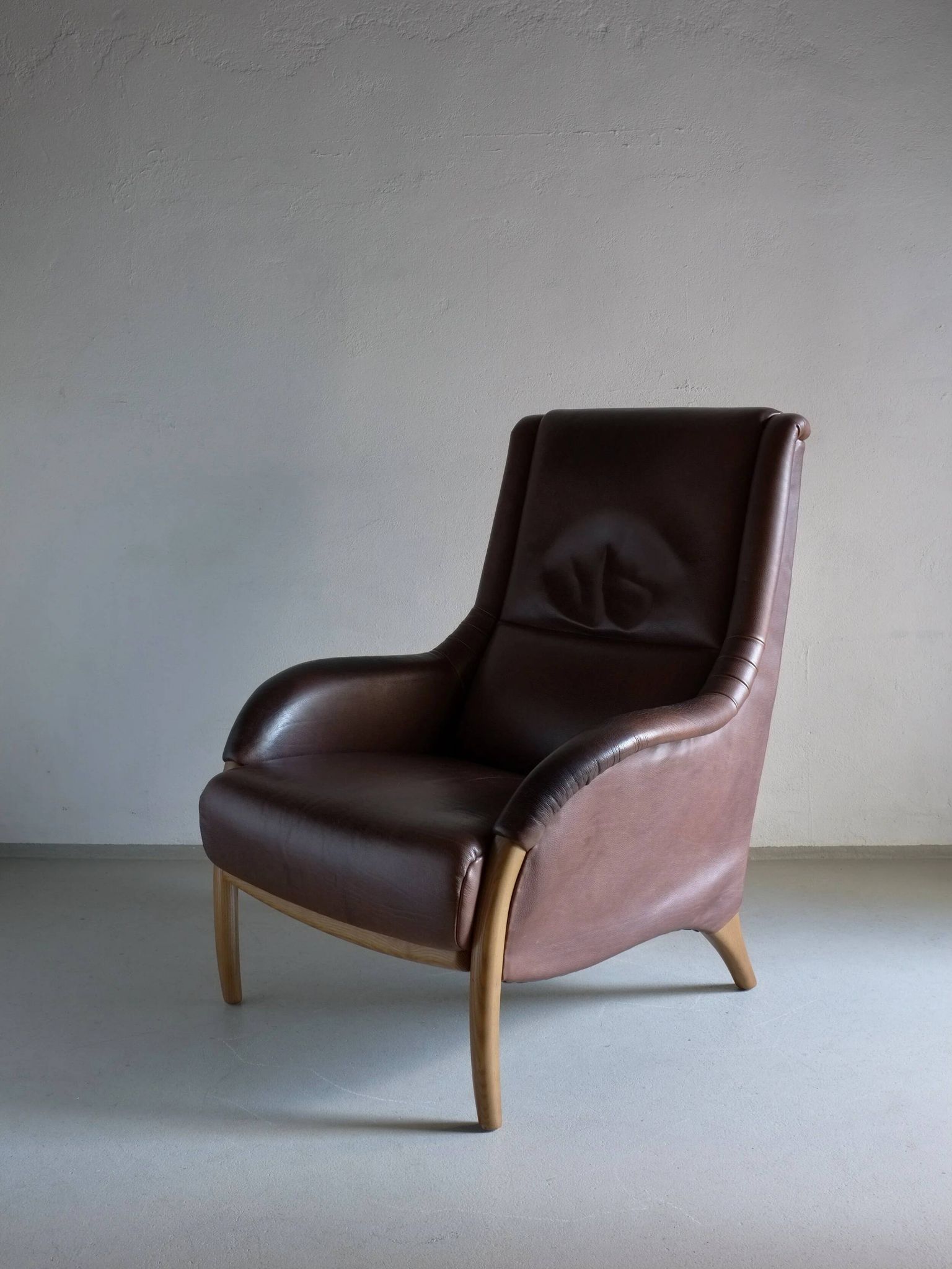 Fauteuil lounge en cuir marron | Pays-Bas | Années 1980