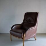 Brown leather lounge chair | Netherlands | 1980s