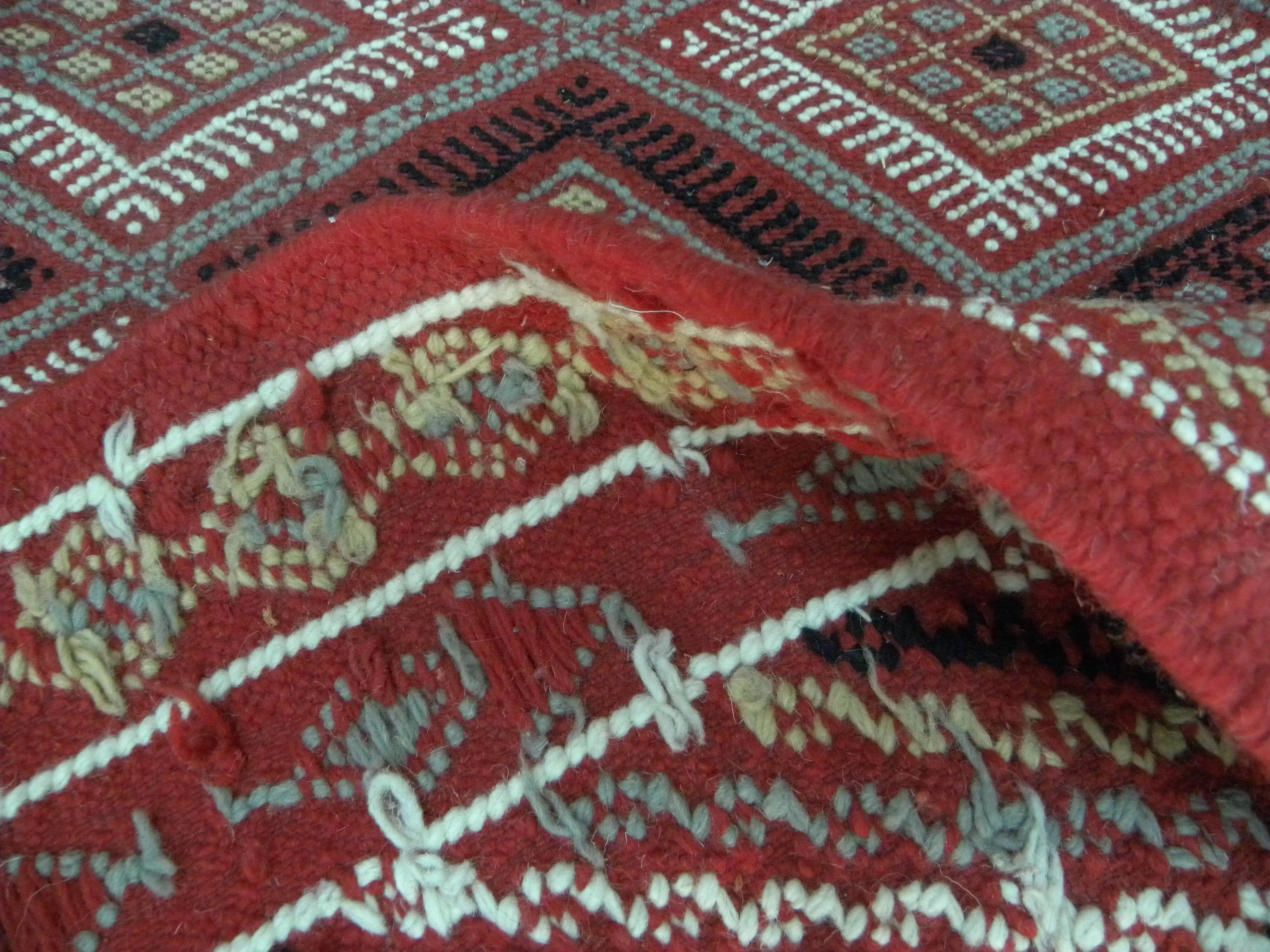 Traditional Ethnic Red Artisan Rug, Geometric Berber Rug