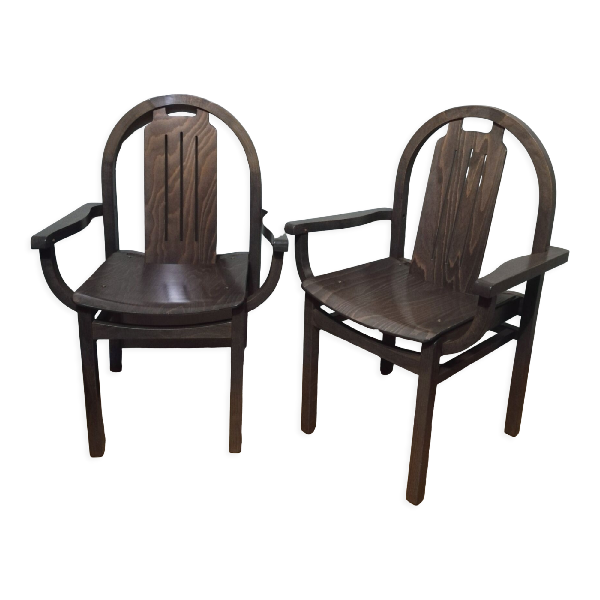 Pair of Baumann armchairs in stained beech model "Argos"
