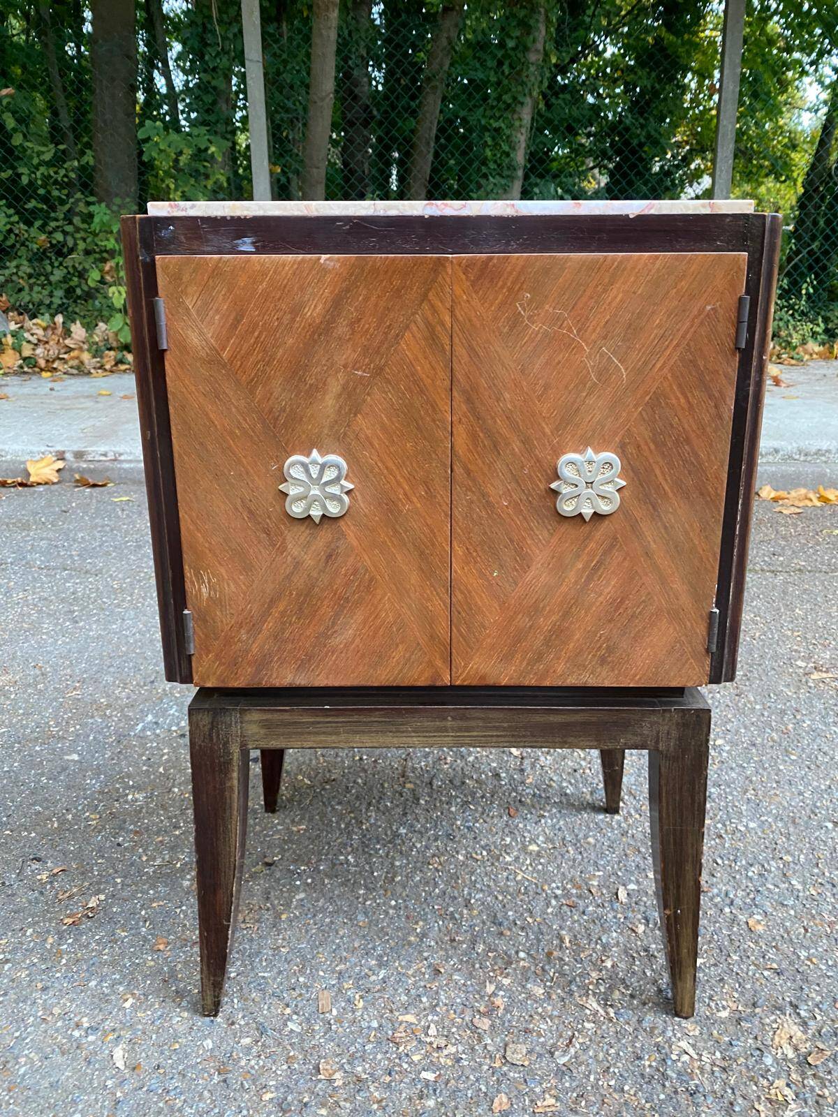 Scandinavian art deco bedside table in wood and marble