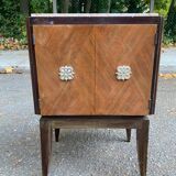 Scandinavian art deco bedside table in wood and marble