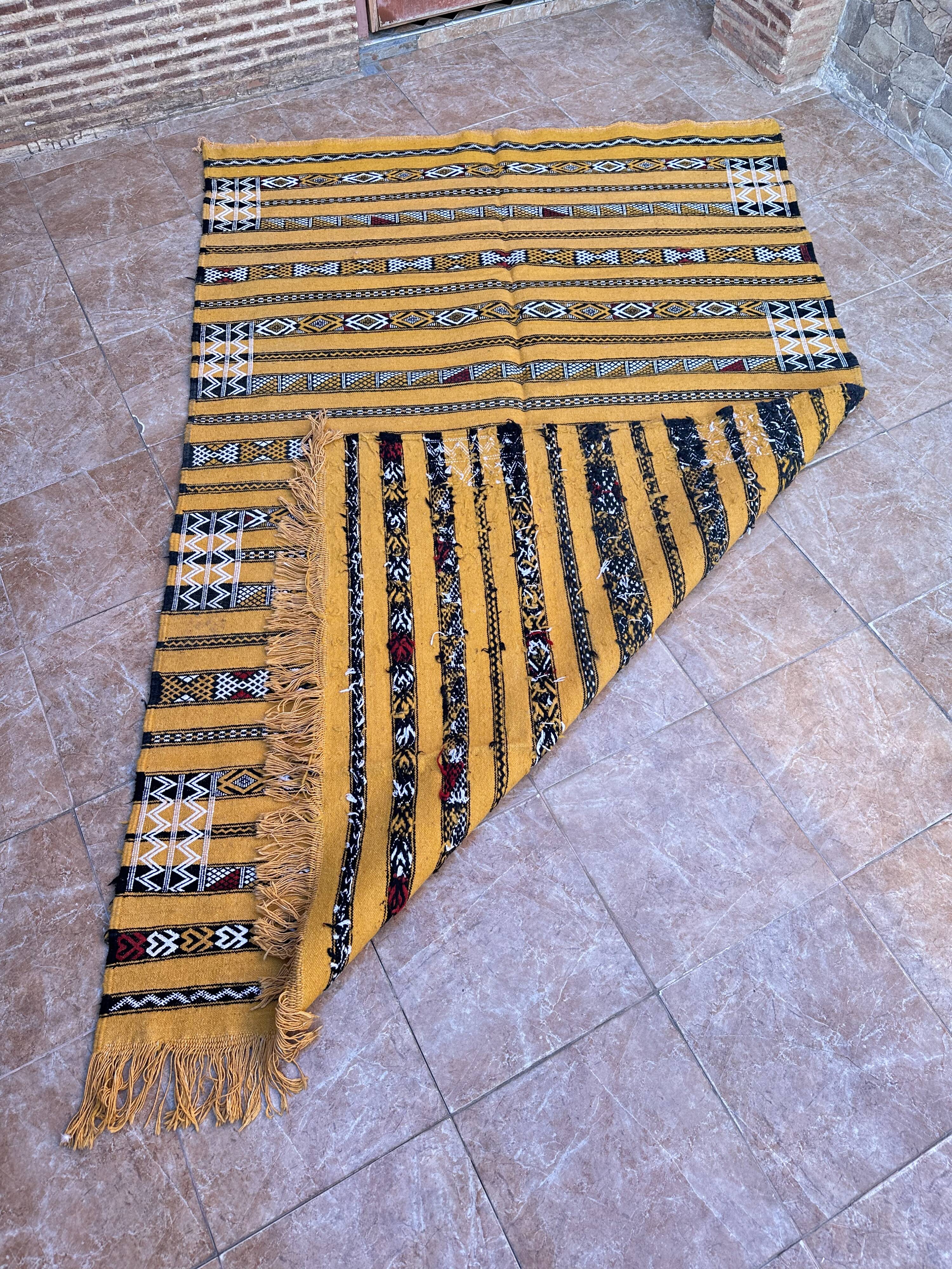 Yellow Handmade Berber Kilim Rug 226 X 150