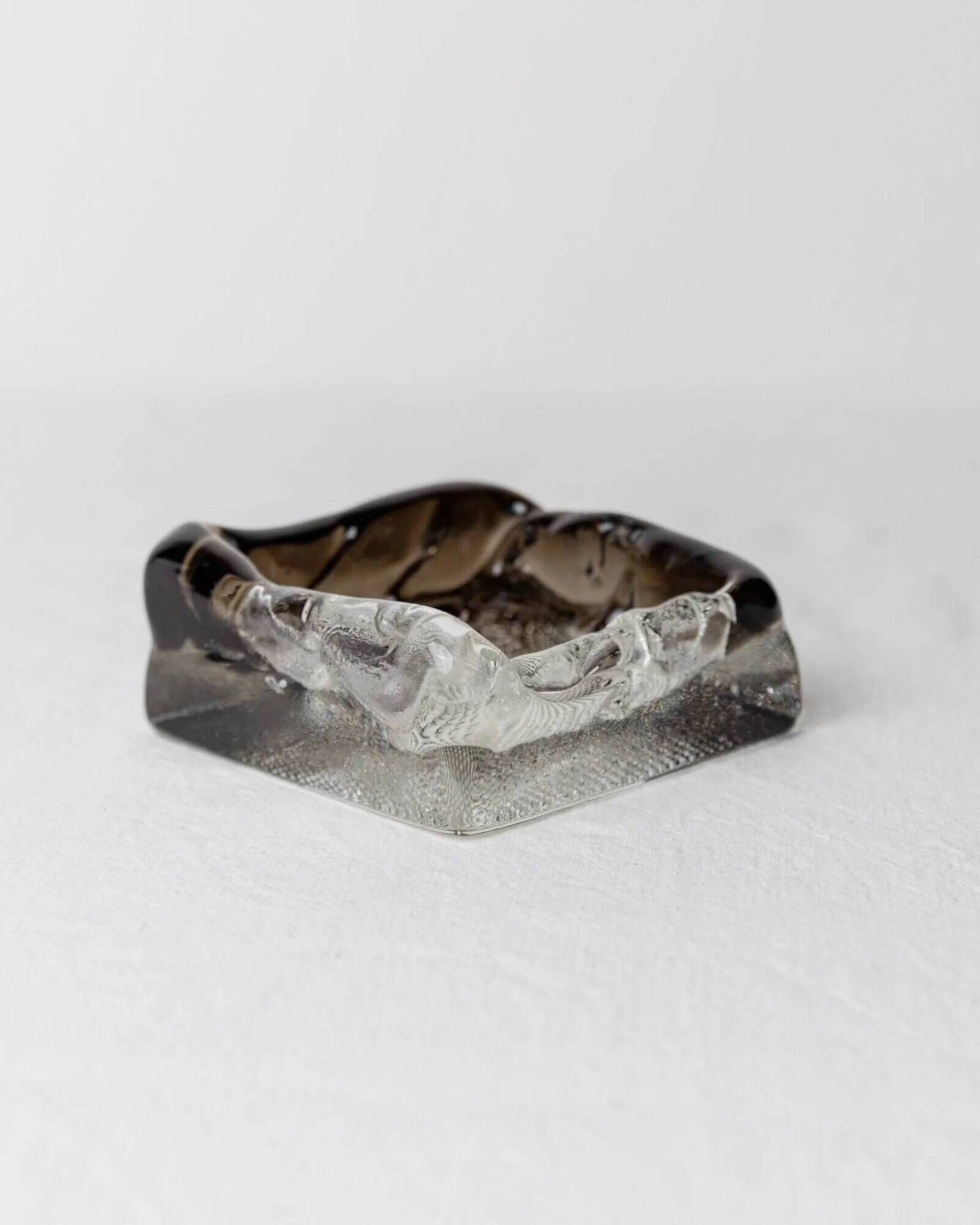 Transparent and Smoky Grey Murano Glass Ashtray – Vintage 1980s Hollywood Regency Decor
