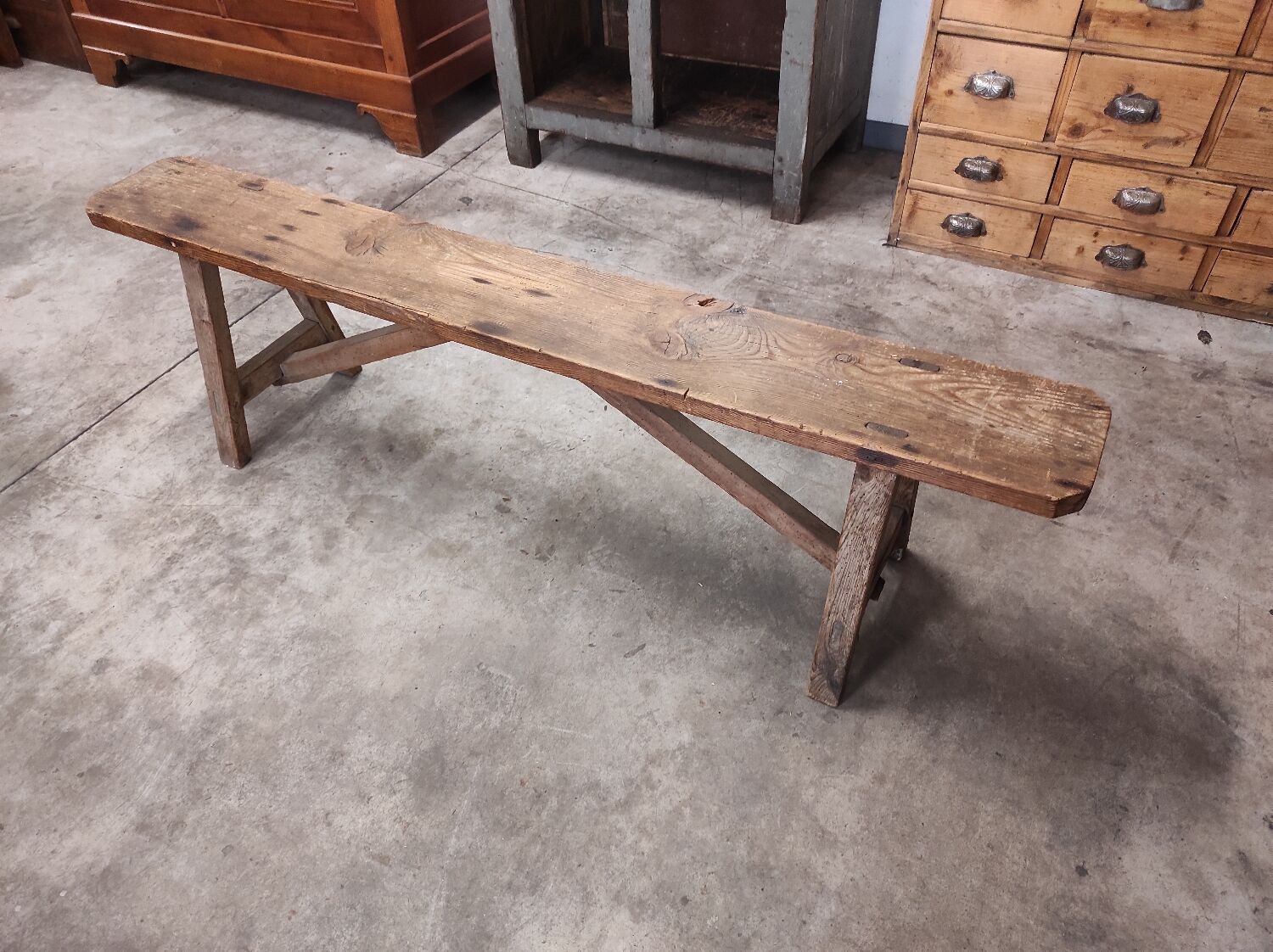 Old farm bench 1m60 in fir wood