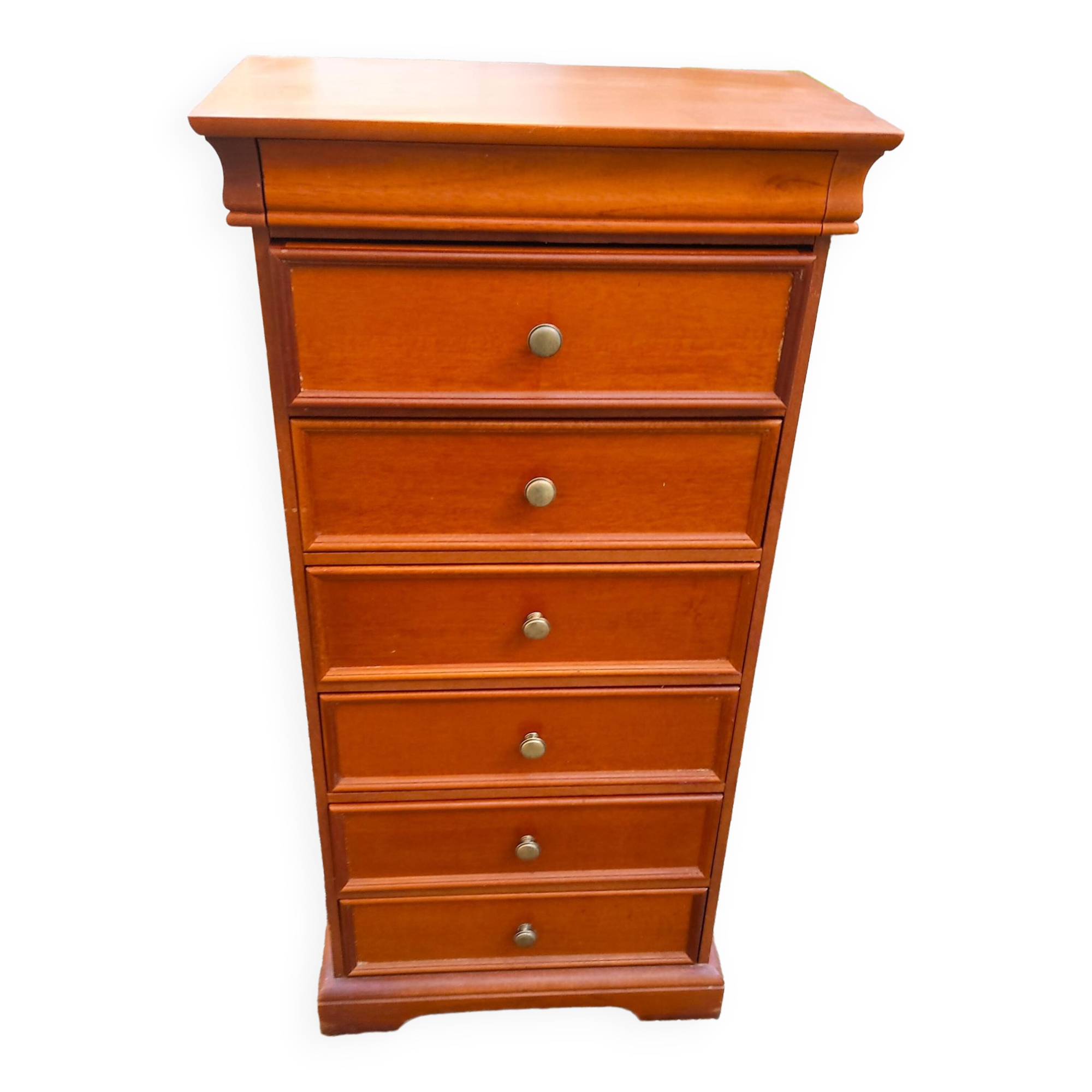 Weekly organizer in solid cherry, 7 drawers, classic Louis Philippe style