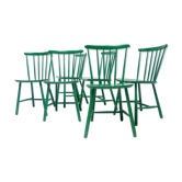 Série de 6 chaises scandinaves en bois laqué vert