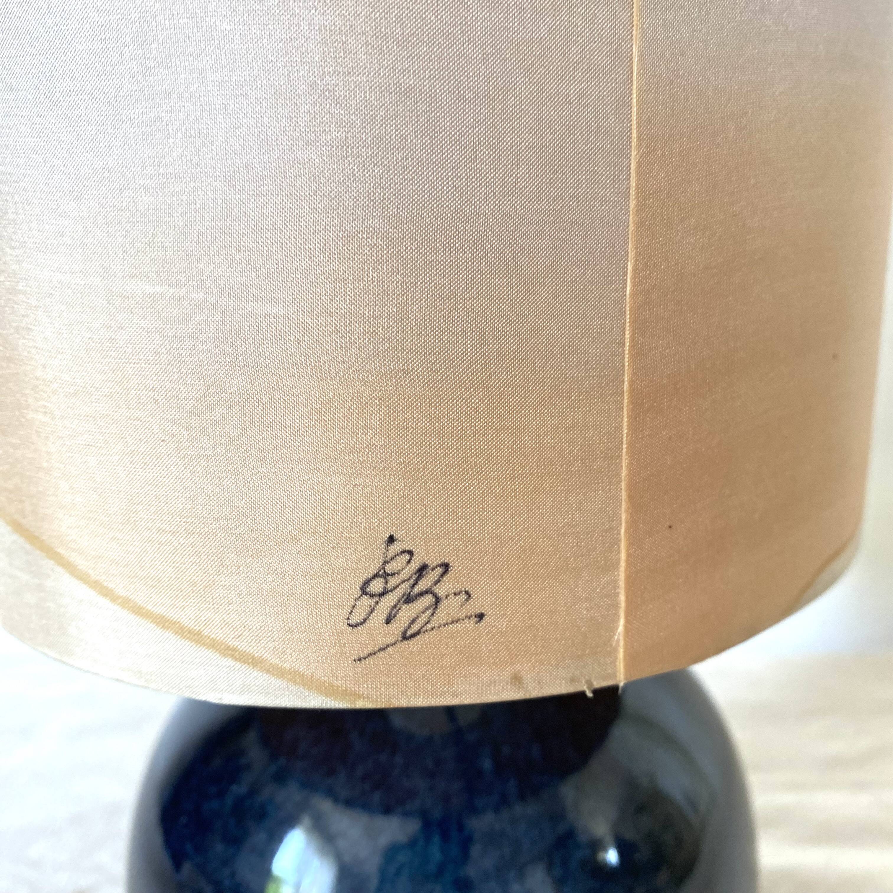 Vintage ceramic and painted silk lamp