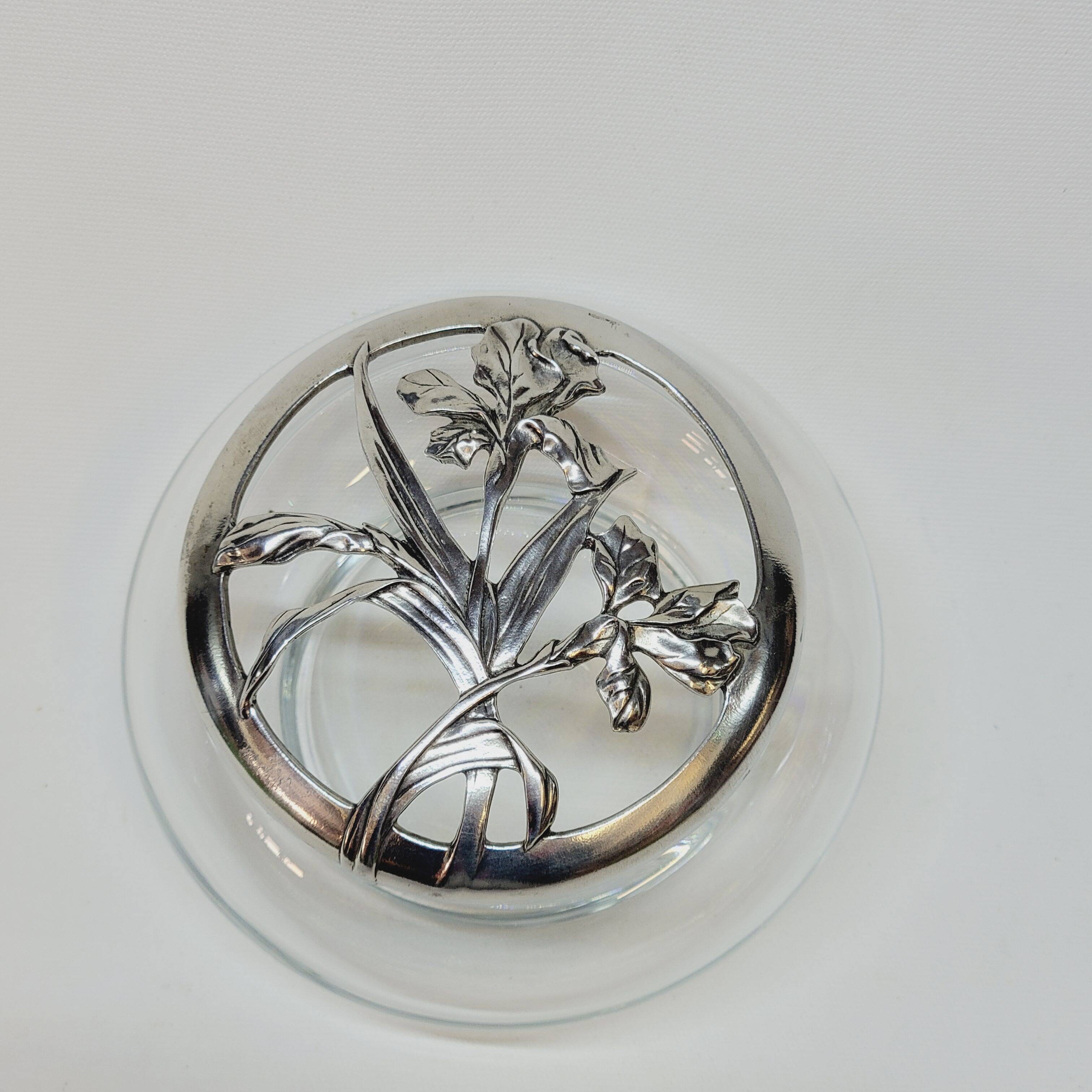 Iris 1989 Seagull Pewter Lidded Glass Potpourri Container