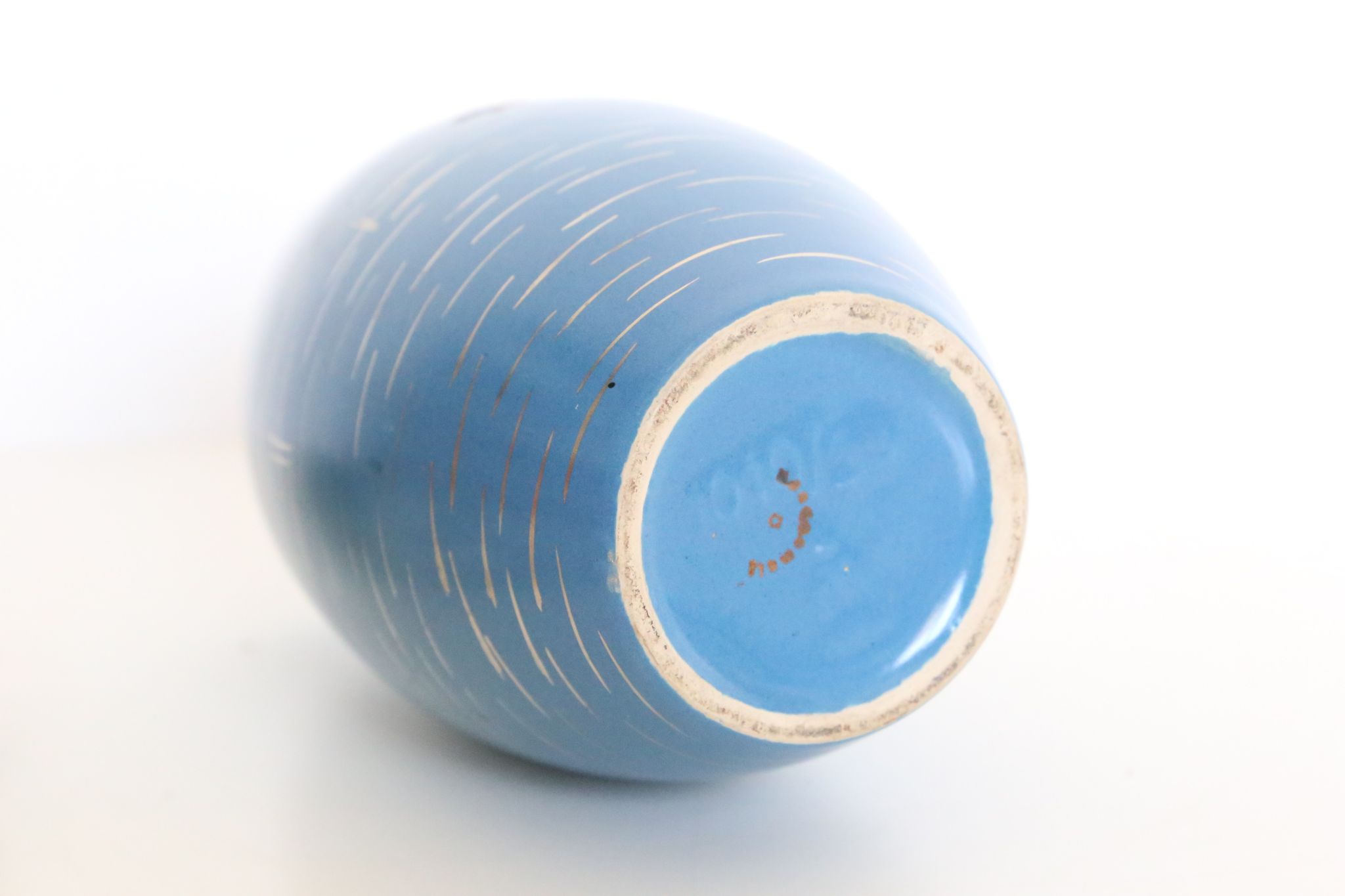 German ceramic vase, blue and gold, 1960, handicrafts, vintage