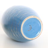 Vase en céramique allemande, bleu et or, 1960, artisanat, vintage