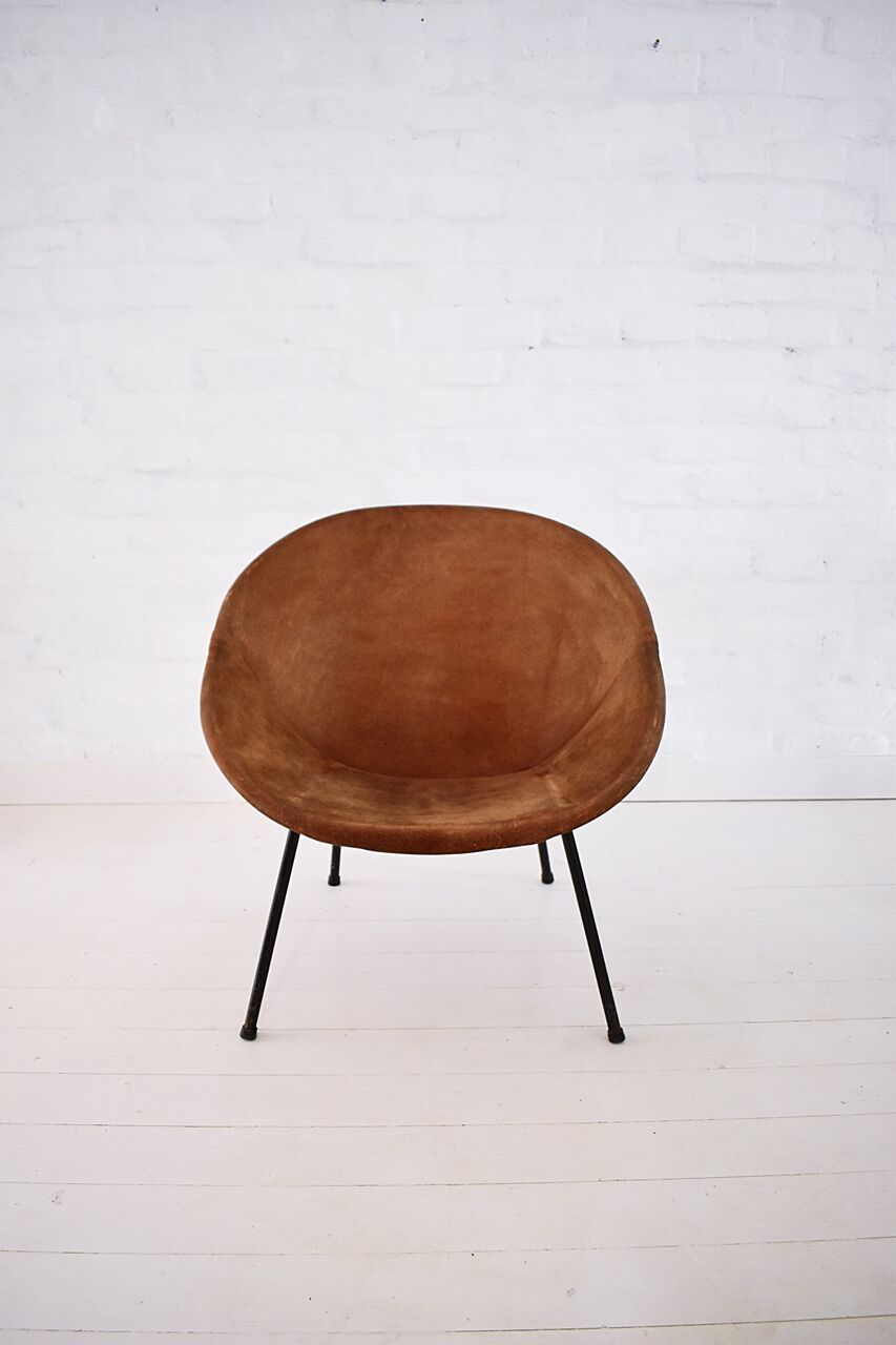 Vintage balloon suede easy chair, 1960s, Hungary