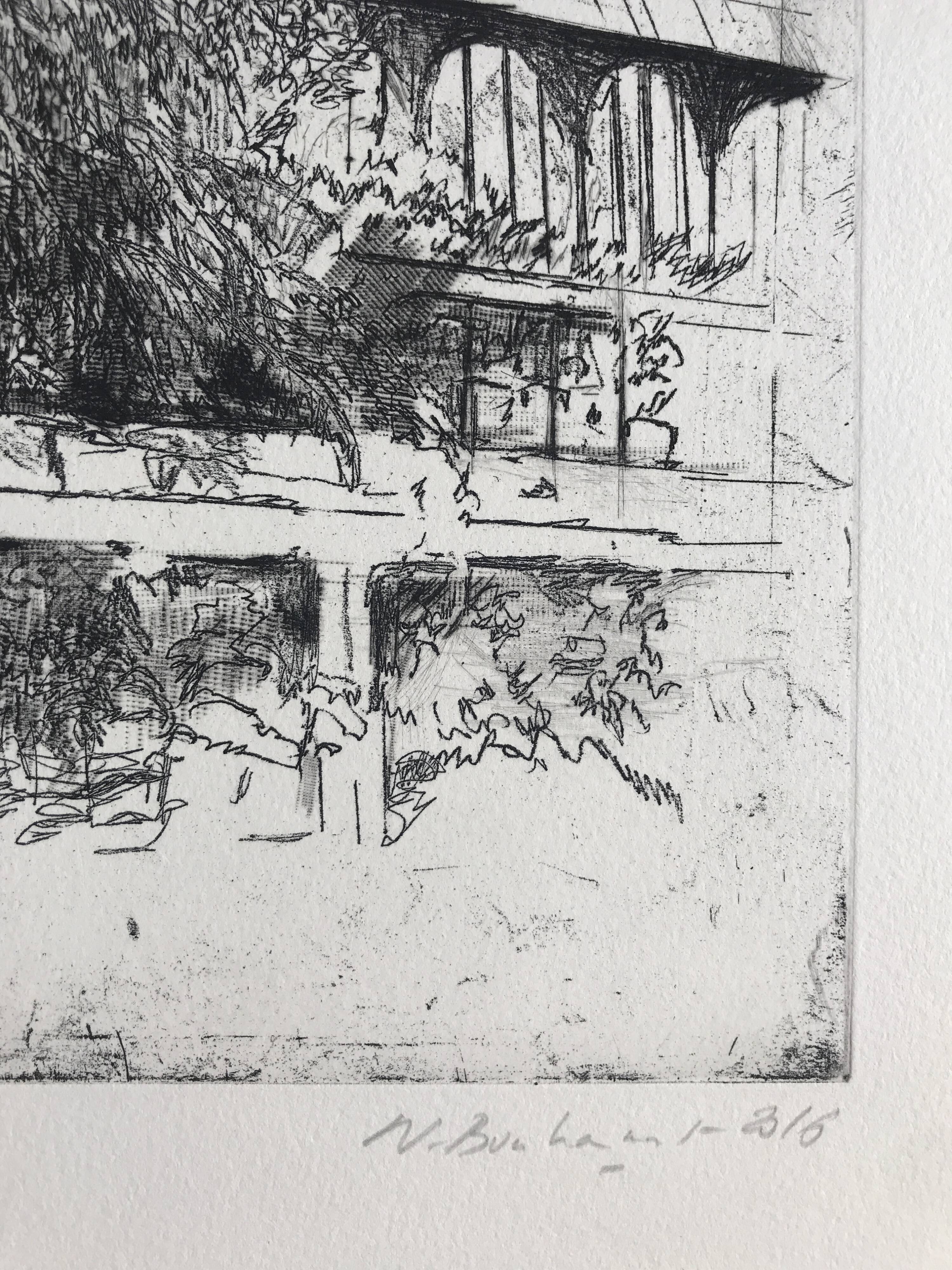 Nicole BOUHARMONT, Greenhouses and Botanical Gardens. Drypoint signed in chalk