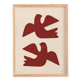 illustration Birds - 30x40cm - painting signed Eawy