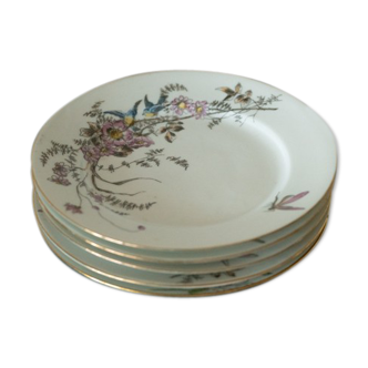 4 Dessert plates country décor birds and mosquitoes