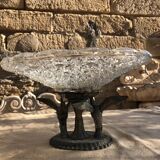 Crystal and pewter fruit bowl on foot 1930s