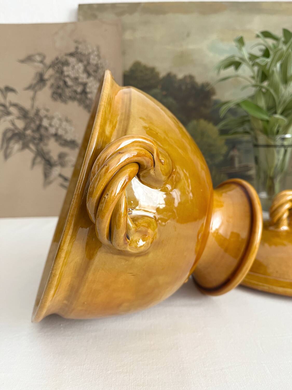 Aegitna Vallauris mustard yellow glazed terracotta soup tureen